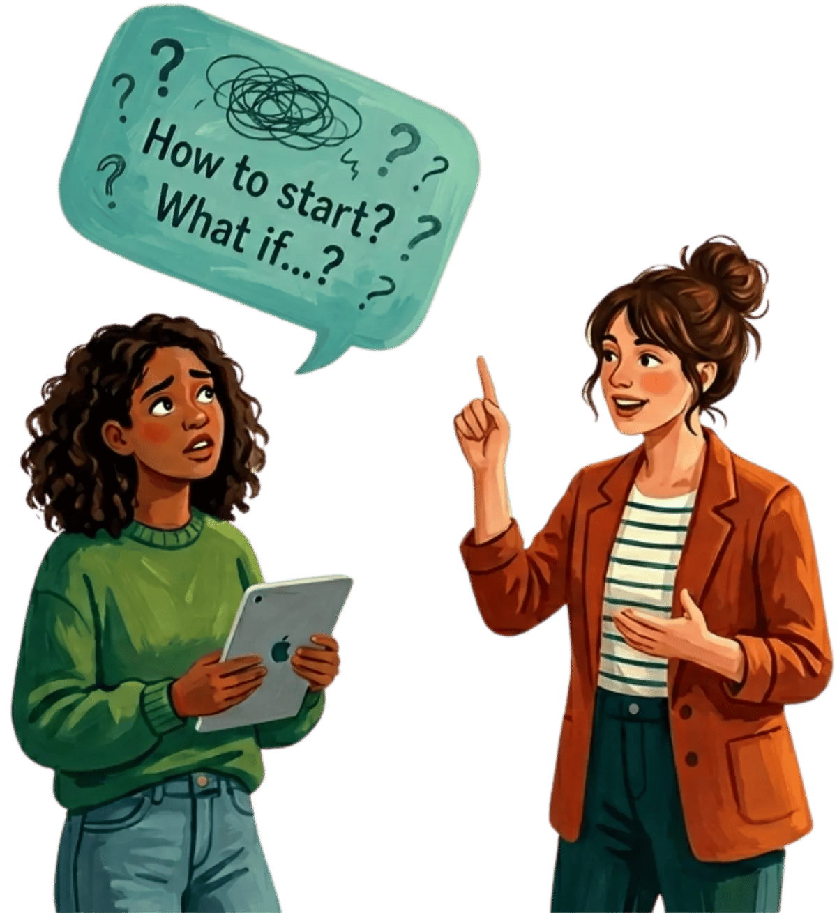 Illustration of people asking and answering questions